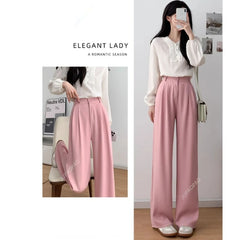 Hnewly New Women’s Wide Leg Pants Women Korean Style High Waist Black Trouser Office Ladies Fashion Loose Grey Suit Trousers Streetwear