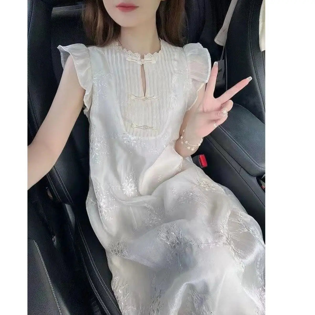 Hnewly   Chinese Style Women Dresses Flying Sleeve Vintage Spring Summer Vestidos Mujer Ruffles Elegant Loose Long Dress