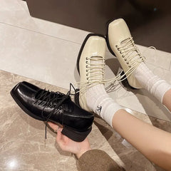 Lunivop  French Mary Jane Shoes Women Square Head Chunky Women's Leather Shoes Retro Thick Heel Ballet SHOES Spring preppy style Footwear