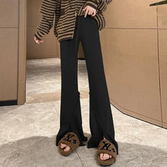 Hnewly  Flare Pants Women Thicken Autumn Winter Keep Warm Elegant  Joggers Korean Fashion Temper Casual Mopping Trousers Chic Womens