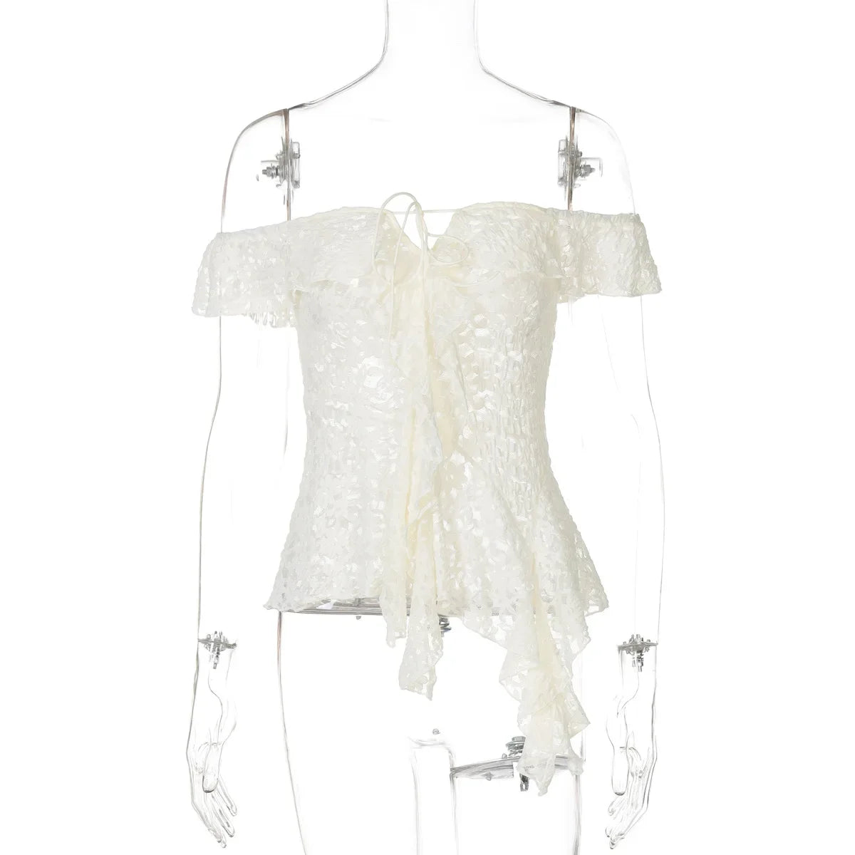 Hnewly  Women Sexy Lace See Through Top Sleeveless Off-shoulder Backless Lace-up Slim Cropped Tops Lady Chic Vacation Street Blouse