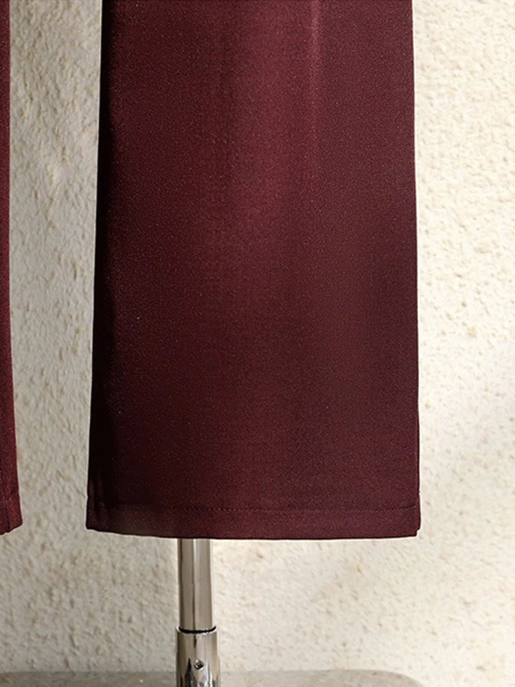 Hnewly Spring 2025 New Burgundy Suits Pants for Women Office Lady Elegant High Waist Wide Leg Fashion Trousers with Pockets Black Gray