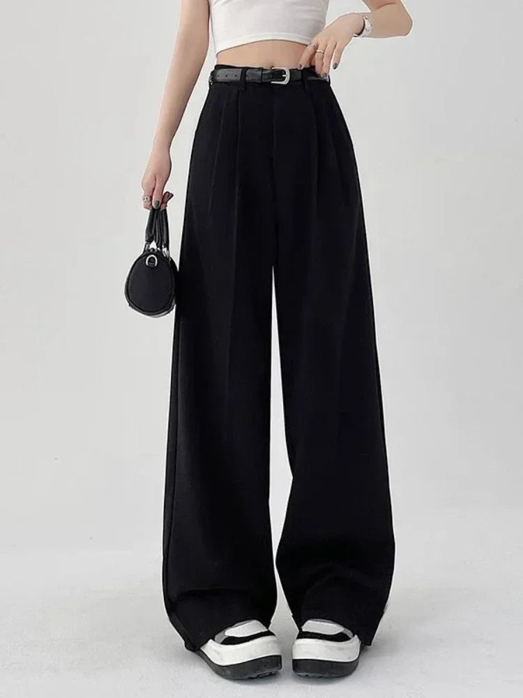 Hnewly New Women's Pants Casual Temperament High Waist Loose Straight Trousers Gift Belt Fashion Versatile Wide Leg Pants Women