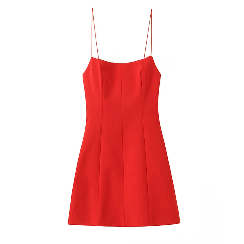Hnewly  Sexy Satin Bow Short Sling Dress Women Sleeveless Backless A-line Female Party Dresses Autumn Lady Solid Ball Gowns