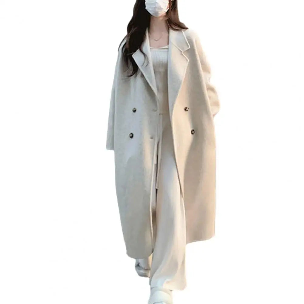 Hnewly winter winery outfit Women Loose Jacket Double-breasted Mid Length Trench Coat for Women Windproof Warm Overcoat with Lapel Pockets Fall Winter
