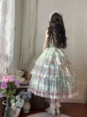 Hnewly  Pastoral Style Japanese Original New Lolita Sweet JSK Dress Elegant Lady Daily LO Dress Bowknot Small Floral Dresses