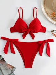 Hnewly  Sexy Knotted Underwired Bra Cup Bikini Women Swimsuit Female Swimwear Two-pieces Bikini Set Push Up Bikinis Bathing Suit Swim