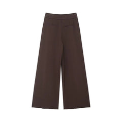 Hnewly  New Women's Casual Fashionable Simple Thin Waist Belt Loose Pleated Wide Leg Trousers High Waist Brown Pants