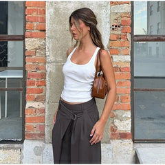 Hnewly  Street Asymmetric Pleated Long Pants Women Baggy High Waist Zipper Pockets Wide Leg Trousers 2026 Spring Lady Commute Pant New