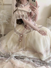 Hnewly  New Spring Summer Original Fairy Dress Set Women Sweet Girls Lace Slim-fit Top High-waisted Skirt Elegant Lolita Two-piece Set