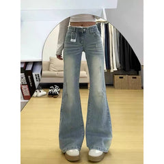 Hnewly  Women's Low Rise Flare Jeans Japanese American Retro Jeans Korean Denim Pants Abi Y2k Bell Bottom High Street Grunge New