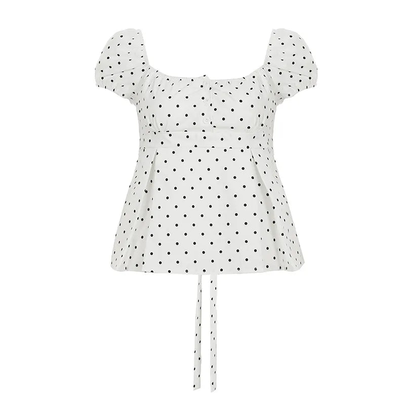 Hnewly y2k Tank Top Women Clothes Polka Dot Print Off Shoulder Short Sleeve Buttons T Shirt Vest 2000s Clothing Streetwear