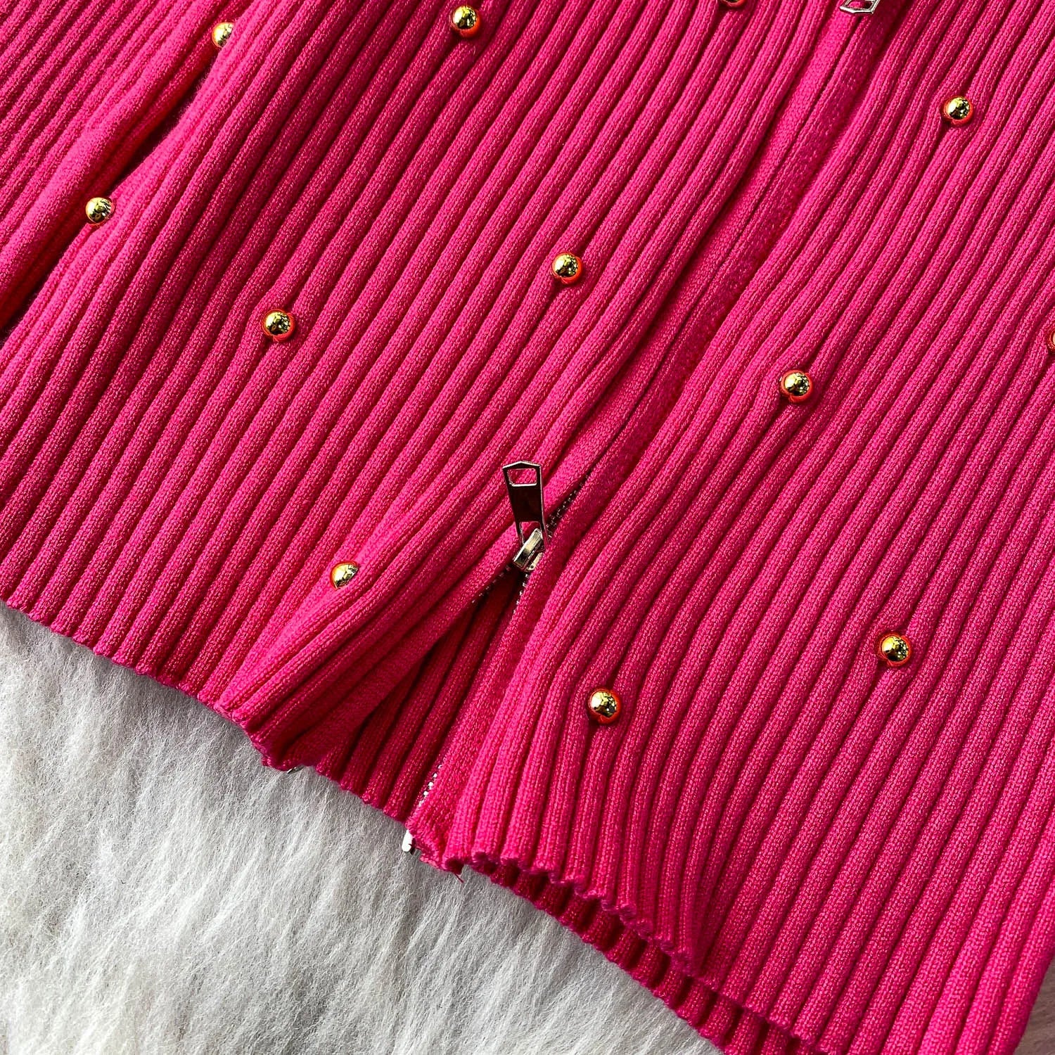 Hnewly  Beading Knitted Striped Zippered Sweater Cardigan Women's Spring Autumn O-Neck Top New Loose Harajuku Long Sleeved Outwear