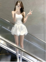 Hnewly  Spring Korean Style Gentle Atmosphere Sensation Beautiful Halter Dress Flower Bud Skirt Commute Short Skirt A-Line Skirt