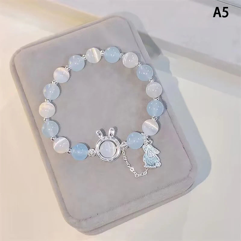 Hnewly Original Opal Sea Blue Treasure Moonlight Crystal Bracelet Light Luxury Elastic Bracelet For Girls Women Jewelry Accessories