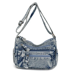 Lunivop  Washed Denim Shoulder Bags Women Small Canvas Messenger Bags Many Zipper Cloth Crossbody Bags 100% Cotton Female Packages Young