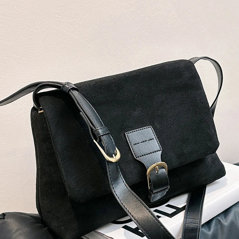 Hnewly  Vintage Brown Suede Crossbody Shoulder Bags For Women Designer  Leather Tote Handbags Female Casual Travel Purse Sling Bag