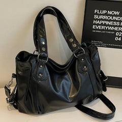 Hnewly  Retro Brand Roomy Shoulder Bag Female Luxury Solid Color Classic Crossbody Bag Large Capacity Style Soft PU Leather Tote Bag