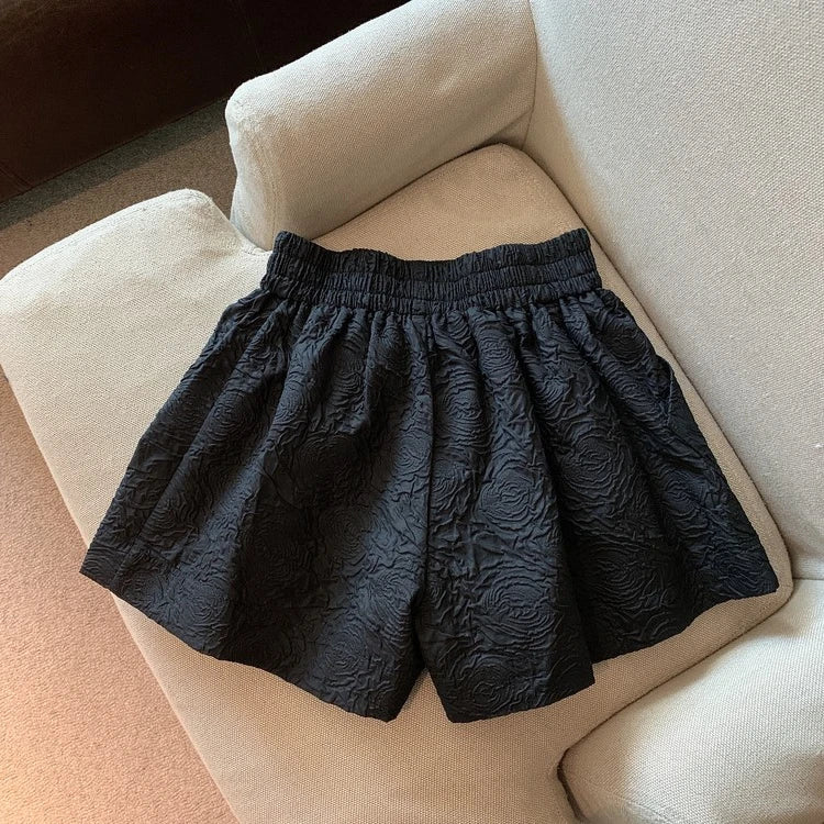 Hnewly  Black White Jacquard Shorts Women 2025 Summer Elastic High Waist Pockets Wide Leg Shorts Woman Loose Streetwear Half Pants
