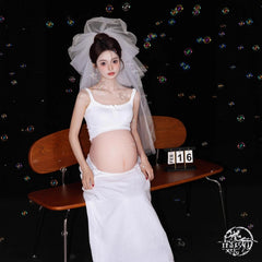 Hnewly  Women Photography Props White Elegant Maternity Dresses with Veil 3pcs Set Pregnancy Dress for Studio Photoshoot Accessories