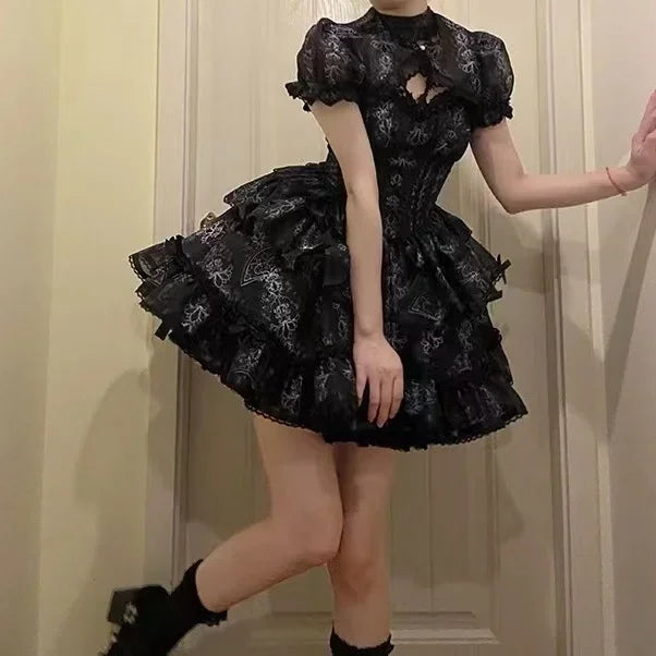 Hnewly DRESS TO IMPRESS Sweet Girls Lolita Jsk Dress Women Vintage Y2k Bow Ruffle Flyling Sleeve Party Princess Dresses Japanese Fairy Ballet Mini Dress