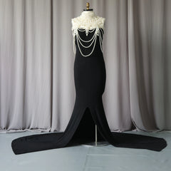 Hnewly  Elegant Maternity Dresses For Photoshoot Stretch Black Maxi Long Dress And Pearl Shawl Set Women’s Robe Photography Body Chain