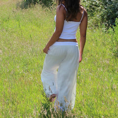 Hnewly  Womens Wide Leg Long Pants Elastic High Rise Fold Over Waist Trousers Loose Fit Casual Palazzo Pants Street Beachwear