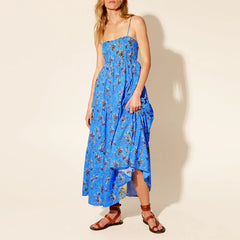 Hnewly  Women Boho Graphic Print Maxi Dress Spaghetti Strap Flowy Floral Dress Summer Casual A-line Cami Dress Beach Wear