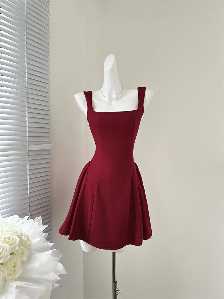 Hnewly Even Party Red Dress Women Casual Elegant Clothing One Piece Dress Korea Fashioon Summer Sleeveless Strap Mini Dress Female