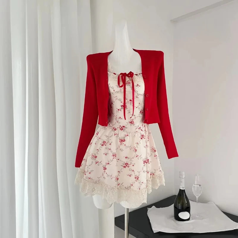 Hnewly Woman Aesthetics Fashion 3 Piece Set Spicy Girls Short Cardigan + Solid Sleeveless Tops + High Waist Y2k Mini Skirt Korean Style