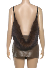 Hnewly  Cutenew Sexy Hipster Luxury 2-Piece Set Women Fur Backless Camisole+Zip Peach Hip Pu Skirt Matching Skinny Clubwear Outfits