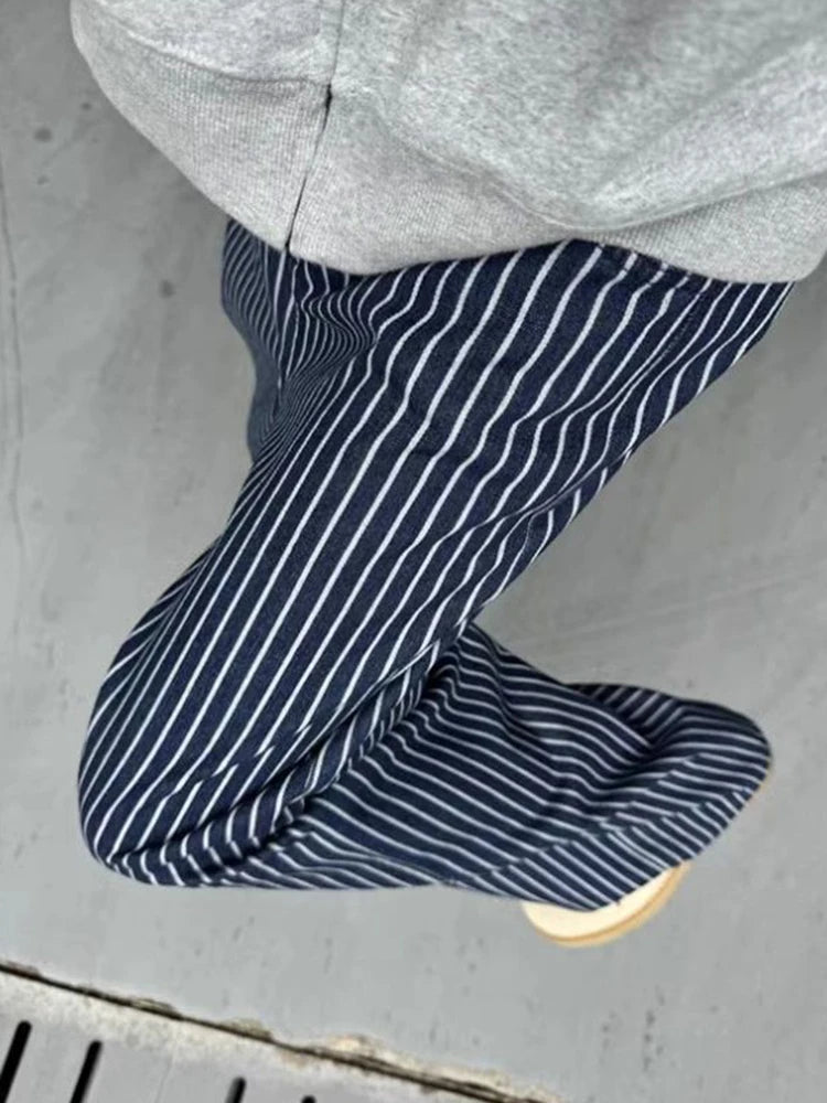 Hnewly Vintage Blue Striped Jeans Women Casual High Waist Loose American Denim Pants Harajuku Streetwear Bf Hip Hop Wide Leg Pants