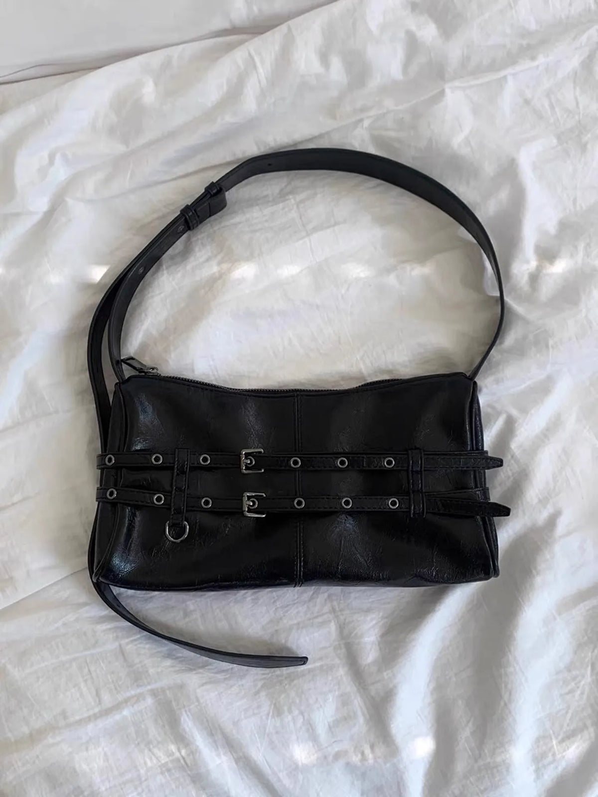 Hnewly  Hot Girl Vintage Double Strap Adjustable Shoulder Bag Women Ladies Harajuku Large Tote Purse Motorcycle Handbag Y2K