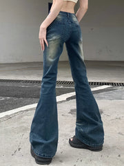 Hnewly Vintage Flare Jeans Low Rise Women Sexy Fashion Washed Jean Pants cyber Y2K Grunge Fairycore Denim Trousers Korean