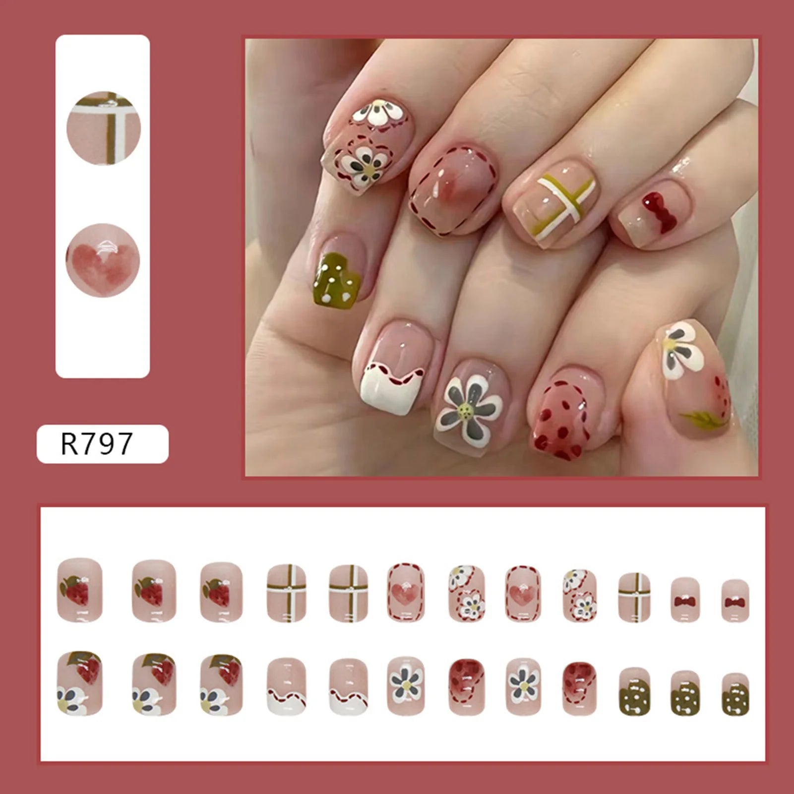 Hnewly 24pcs Gradient False Nails Cute Star Printed Design Fake Nail Short Square Faux Ongles Manicure Nail Stickers Press On Nail Tips