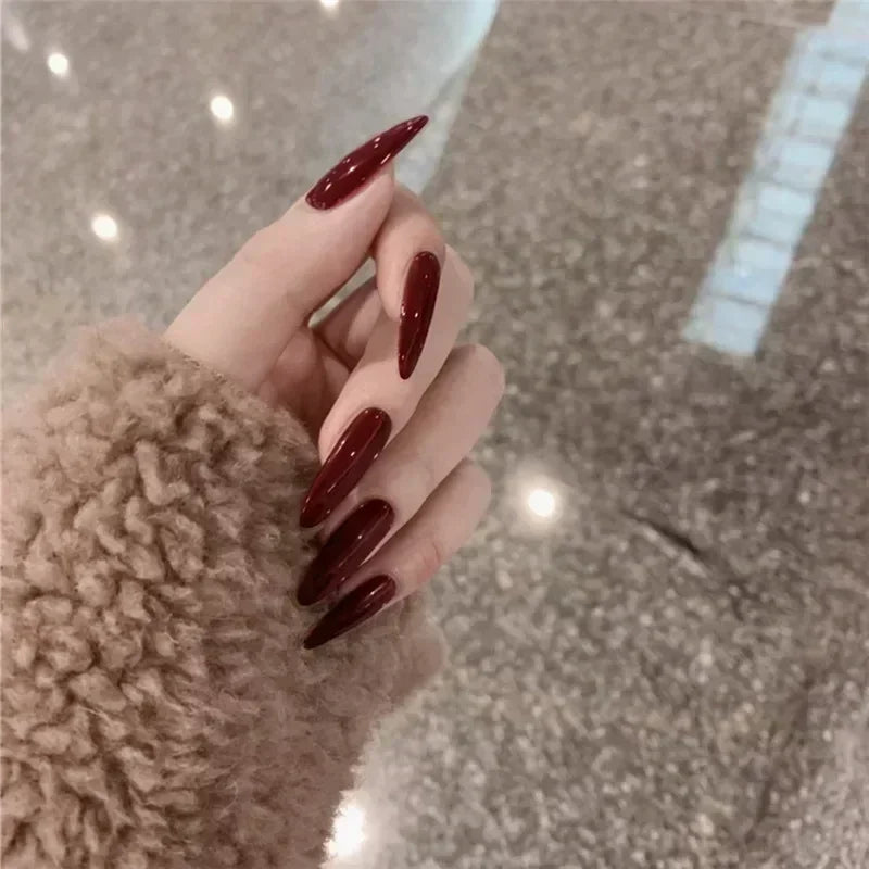 Hnewly 24pcs/Box Long Coffin False Nails Art Rose with Glue Wearable Nude Pink White Color Jelly Nails Tips Full Cover Press On Nails