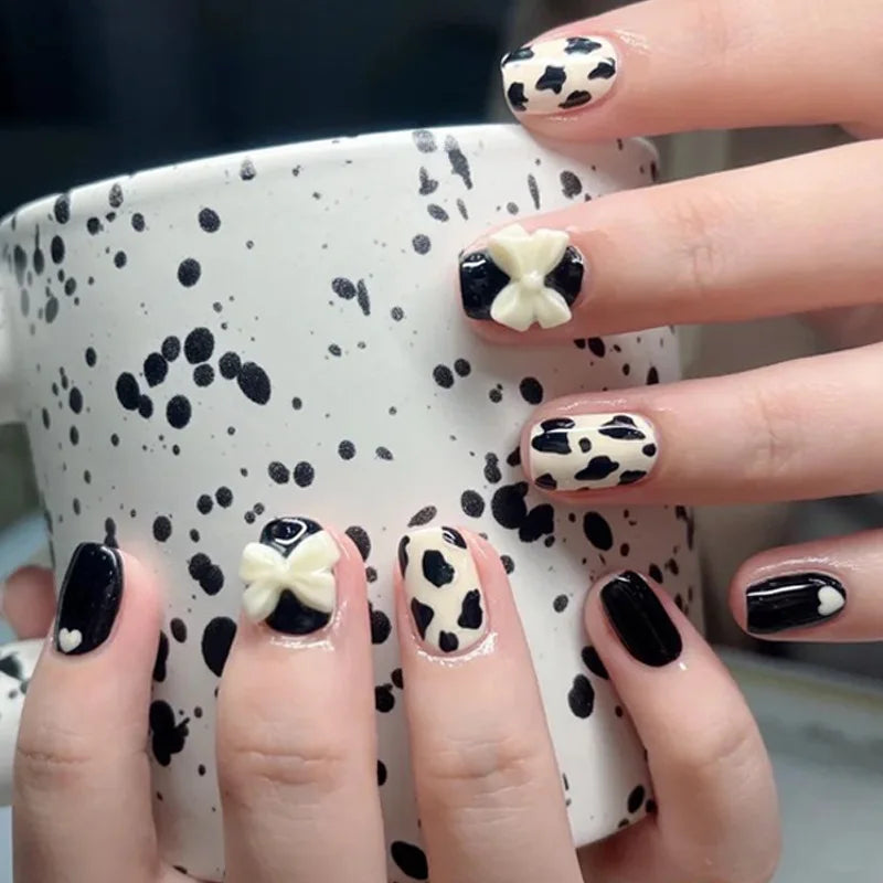 Hnewly 24Pcs/Box Gradient Color Artifical Press On Nails With Glue Long Coffin Fake Nails Lovely Girls Nail Art Ballerina False Nails