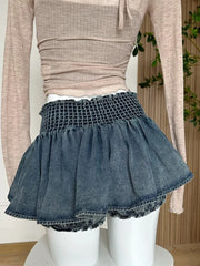 Hnewly A-line Women Denim Blue Jean Skirts Shorts Summer Bow Hot Girls Mini Skirt Streetwear Sexy Y2k Irregular Kawaii Coquette