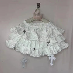 Hnewly  Y2k Gothic Elastic Waist Cross Short Skirt Women Sweet Hot Girl Chic High Waist Ruffle Skirts Female Design Retro Cake Skirt New