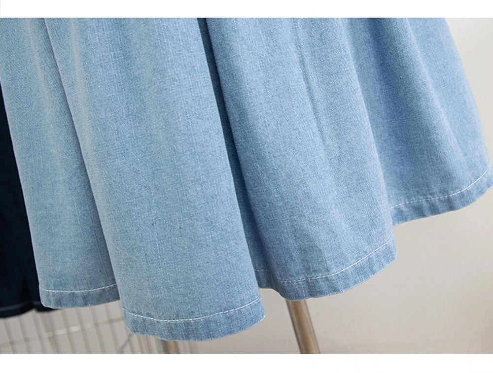 Hnewly M-5XL Oversize Denim Skirt Women's New Elastic High Waisted A-line Loose Fit Retro Knee-length Skirt with Built-in Safety Shorts