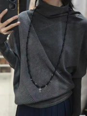 Hnewly  Y2k Irregular Batwing Sleeve Patchwork Pullovers Autumn Winter Lazy Knitted Sweaters Mujer New Slim Fit Top for Women