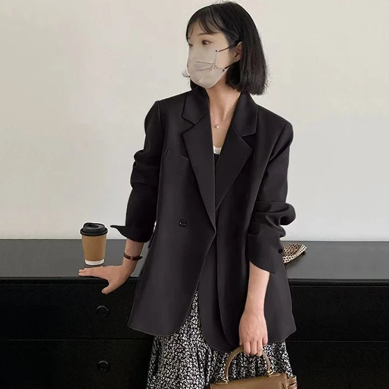 Hnewly Autumn Grey Blazers for Women Y2K Fashion A Button Office Ladies Casual Coats Korean Loose Streetwear All Match Suit Outerwear