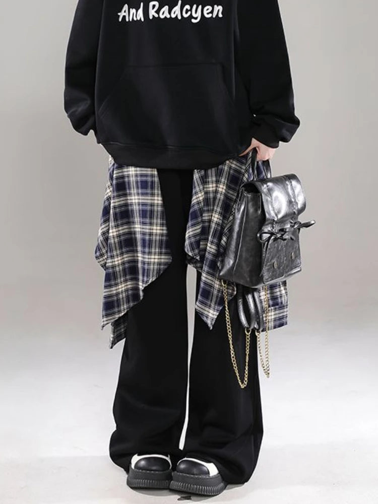 Hnewly  Patchwork Pants Women Wide Leg Loose Fit Design Spring American Style All-match High Waist Personality Streetwear Female Popular