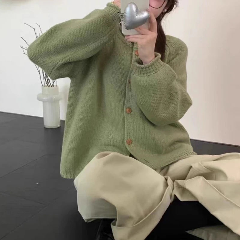 Hnewly  Button Up Cardigan Sweater for Women Cozy Knitted Long Sleeve Single Breasted Sweater Jacket Autumn Winter Casual Chic Outfit