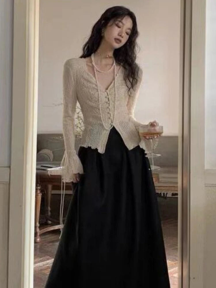 Hnewly Shirts Women Lace-up Sexy Temper Korean Style Simple Personality All-match Leisure New Slim Ladies Spring Delicate Popular Chic