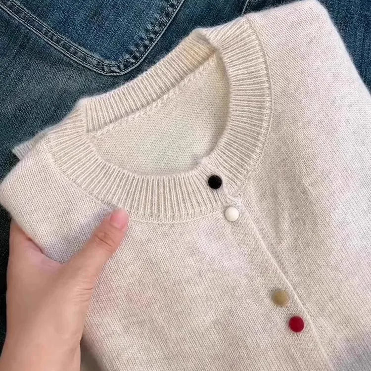 Hnewly  Solid Single Breasted Sweater Women New Autumn  Winter O-neck Loose Basic Top Elegant Long Sleeved Knitted Cardigan Jacket