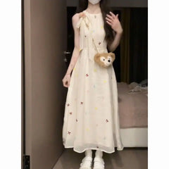 Hnewly  New Chinese-style Sweet and Slimming New Style in Summer New Style Waist-hugging French Bow Dress  the dress black dress white dress