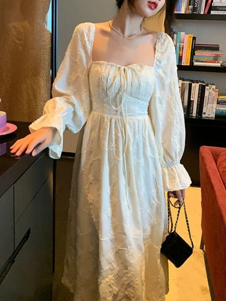 Hnewly DRESS TO IMPRESS Spring Elegant Long Fairy Dress Women Sweet Embroidery Flare Sleeve Casual Dress Office Lady Fashion Korean Party Dress Y2k