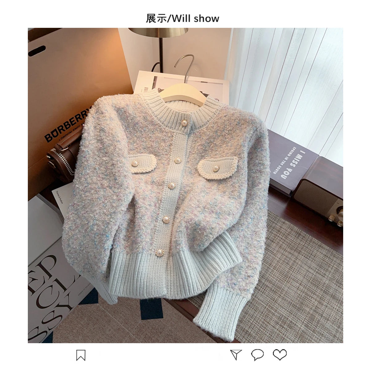 Hnewly  Luxury Pearl Button Sweater Women O-Neck Long Sleeve Cardigan Coat  Single Breasted Warm Jacket Casual All-Matched Knitwear Top