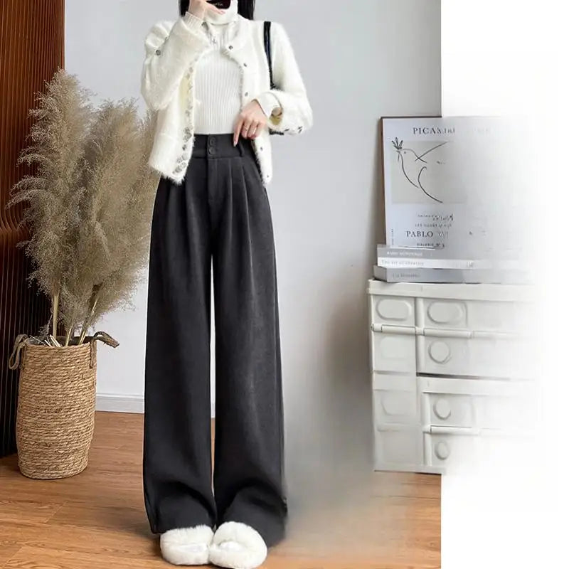 Hnewly  Wide Leg Pants Jogger Womens Autumn Corduroy Checked Flannel Tender Jacquard English-Style Embroidery Altgoth Classical Plaid OL